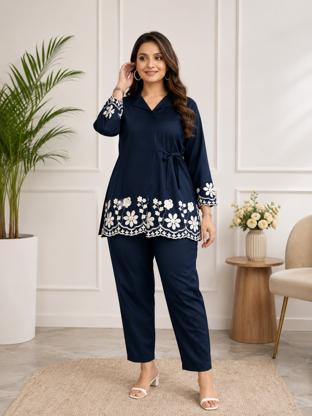 Midnight Elegance Black Floral Embroidered Bell Sleeve Kurta Set