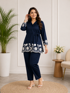 Midnight Elegance Black Floral Embroidered Bell Sleeve Kurta Set