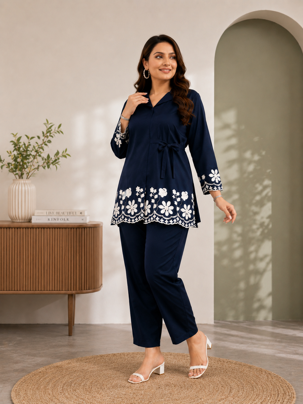 Midnight Elegance Black Floral Embroidered Bell Sleeve Kurta Set