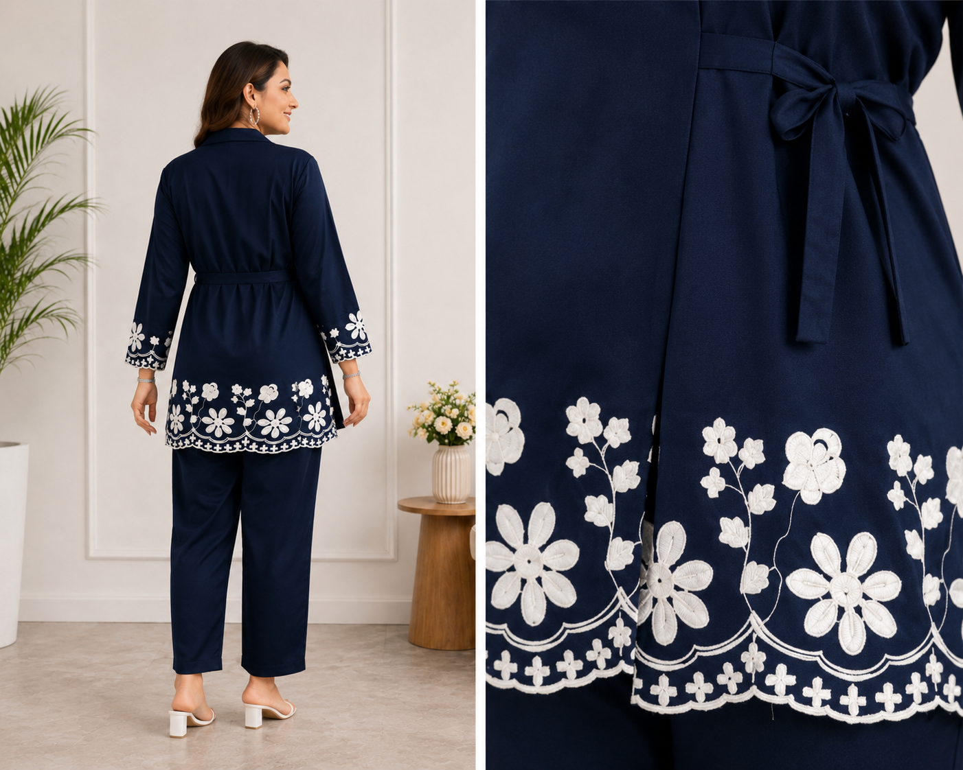 Midnight Elegance Black Floral Embroidered Bell Sleeve Kurta Set