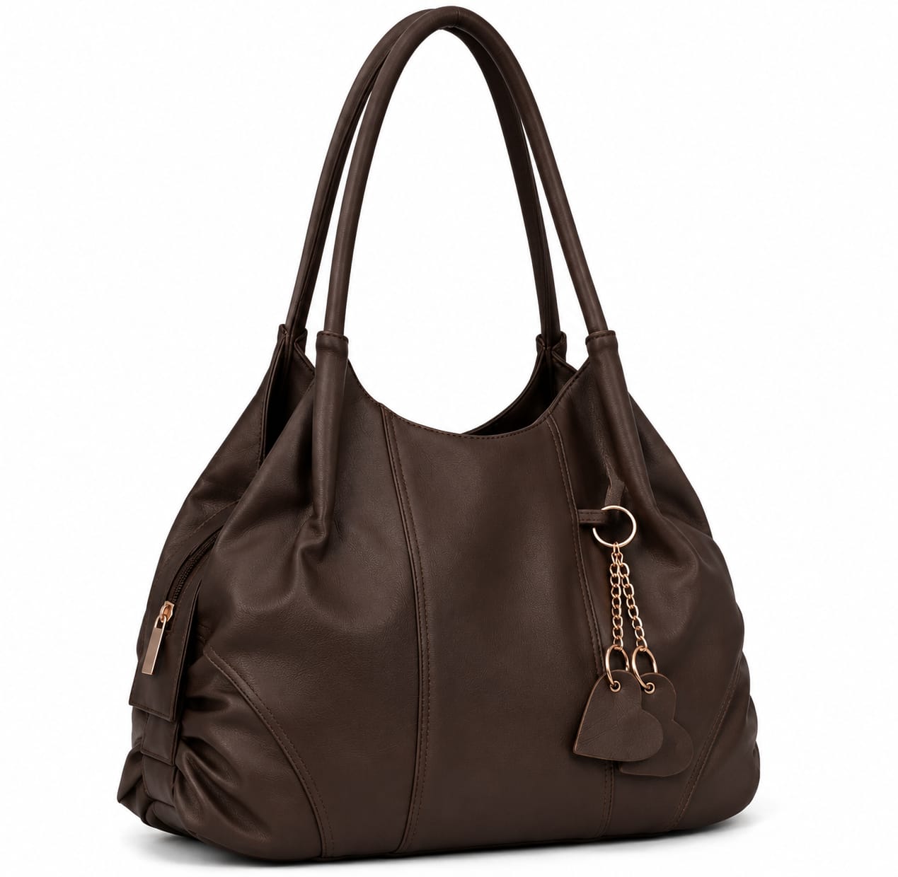 Premium Faux Leather Handbag | Stylish Multi-Compartment Tote Bag with Heart Keychain