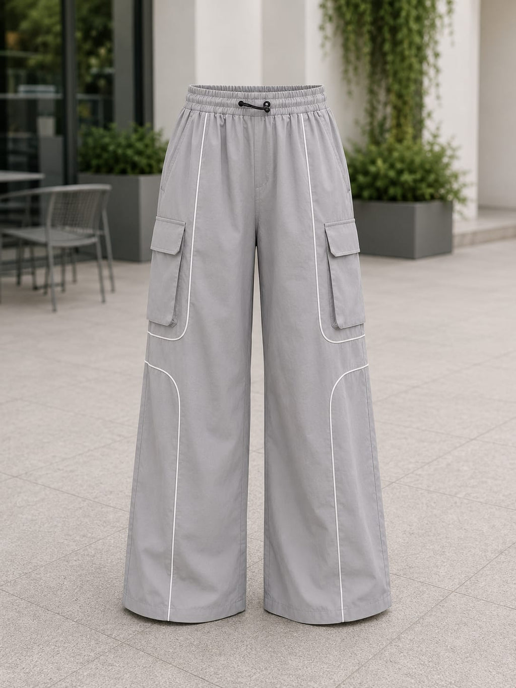 Premium Grey Wide Leg Cargo Pants | High-Waist Korean Style Streetwear Trousers