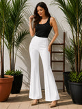 White High-Waist Bootcut Trousers | Elegant Stretch Fit Casual & Office Wear Pants