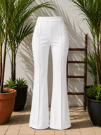 White High-Waist Bootcut Trousers | Elegant Stretch Fit Casual & Office Wear Pants