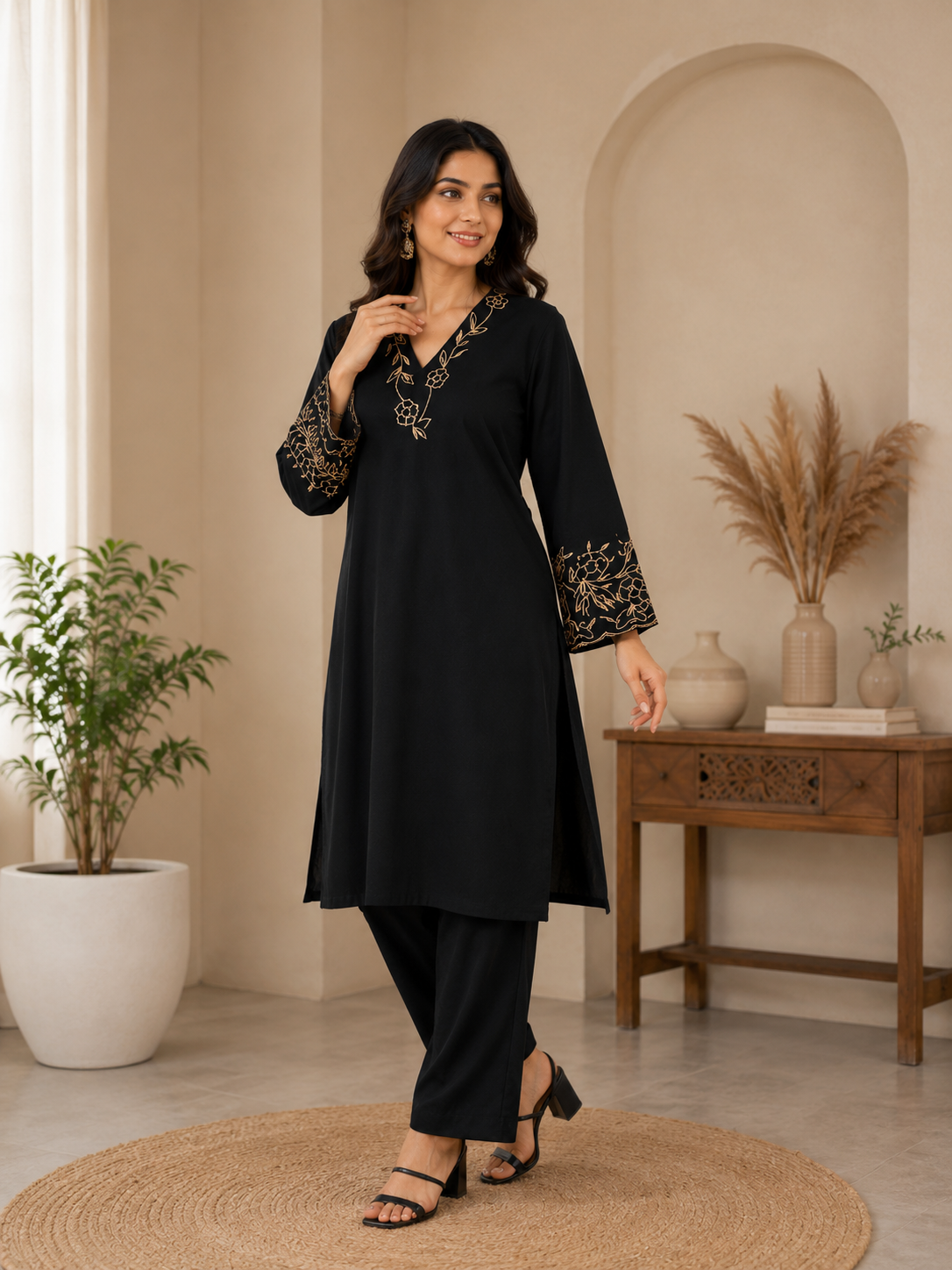 Graceful Bell Sleeve Embroidered Kurta & Pant Set