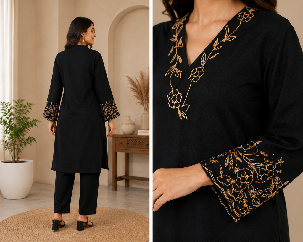 Graceful Bell Sleeve Embroidered Kurta & Pant Set