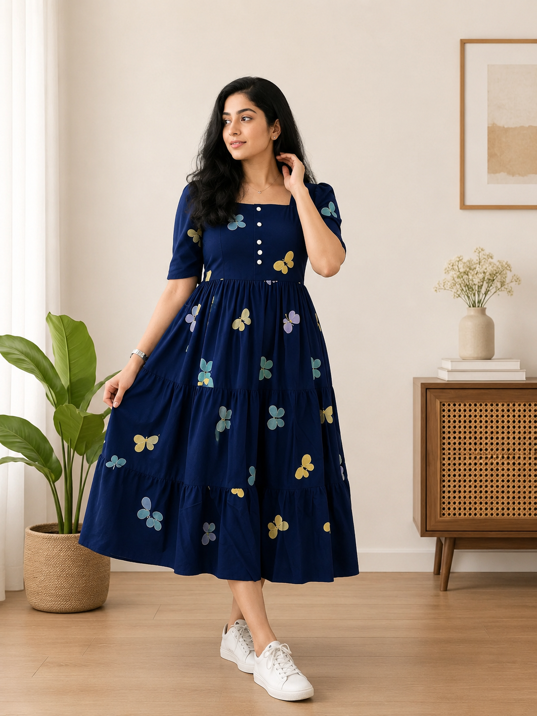 Printed Rayon Flared Anarkali Gown | Stylish 3/4 Sleeve Party Wear Kurti Dress