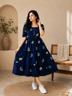 Printed Rayon Flared Anarkali Gown | Stylish 3/4 Sleeve Party Wear Kurti Dress
