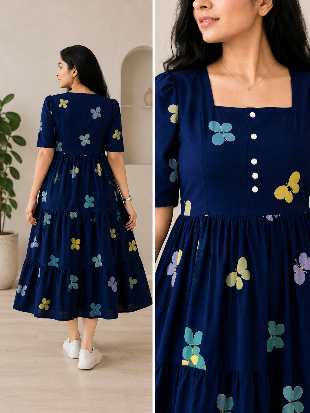 Printed Rayon Flared Anarkali Gown | Stylish 3/4 Sleeve Party Wear Kurti Dress