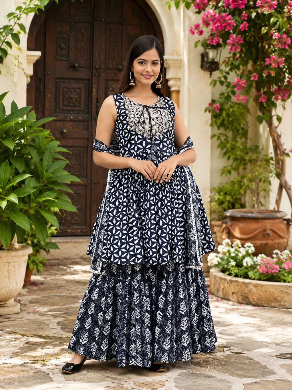 Adrika Voguish Rayon Printed Kurta Set with Sharara & Dupatta