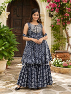 Adrika Voguish Rayon Printed Kurta Set with Sharara & Dupatta