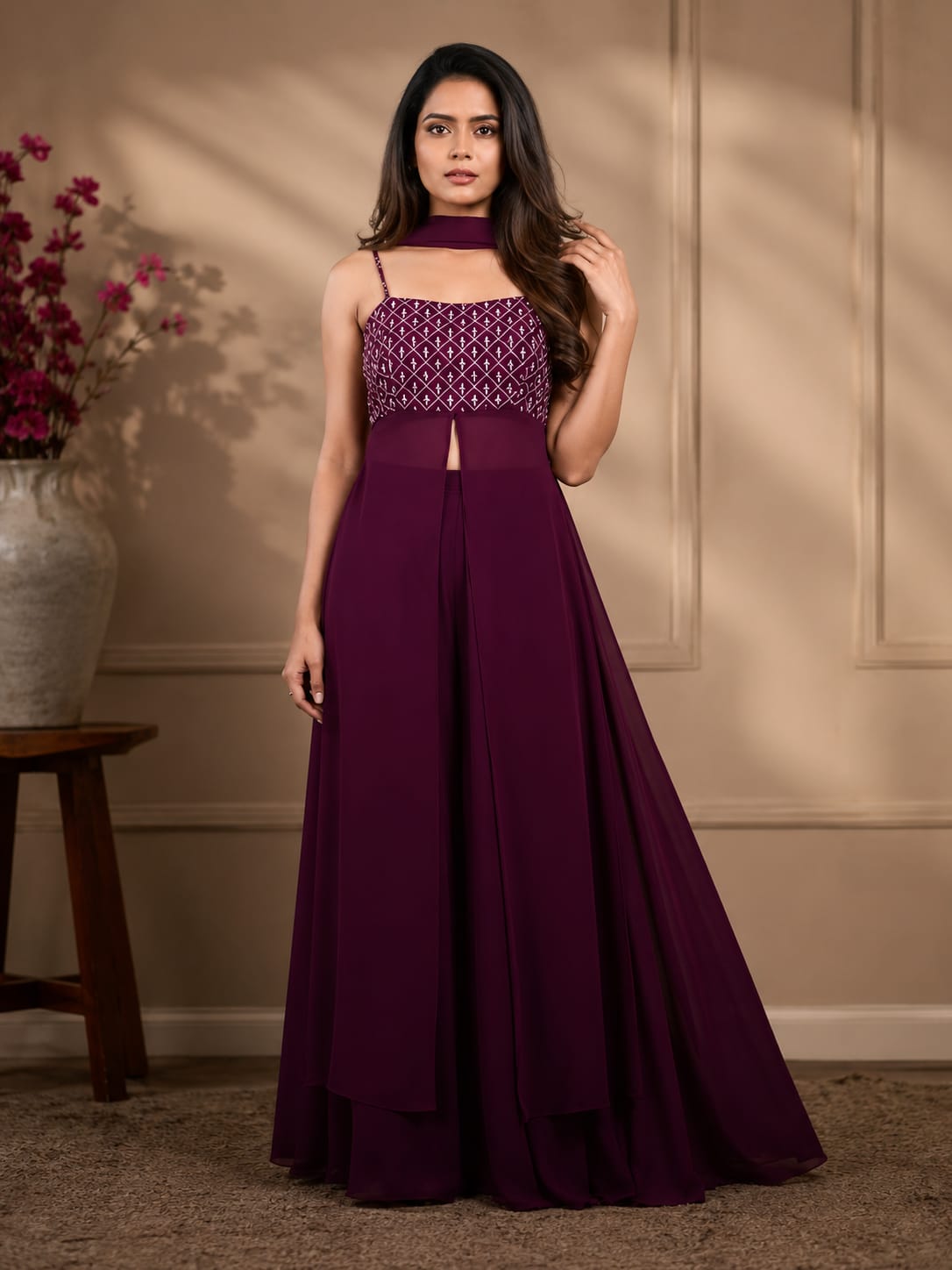 Wine Butti Embroidered Kurta Set