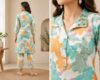 Printed Cotton Kurta Pant Set | Shirt Collar Daily & Office Wear