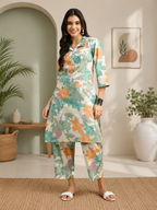 Printed Cotton Kurta Pant Set | Shirt Collar Daily & Office Wear