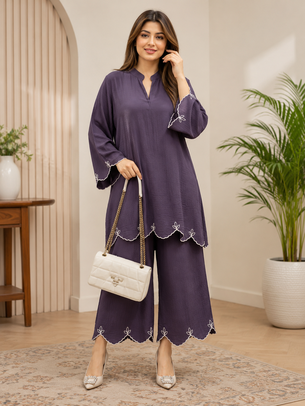 Purple Embroidered Rayon Kurta Palazzo Set | Elegant Party & Festive Wear