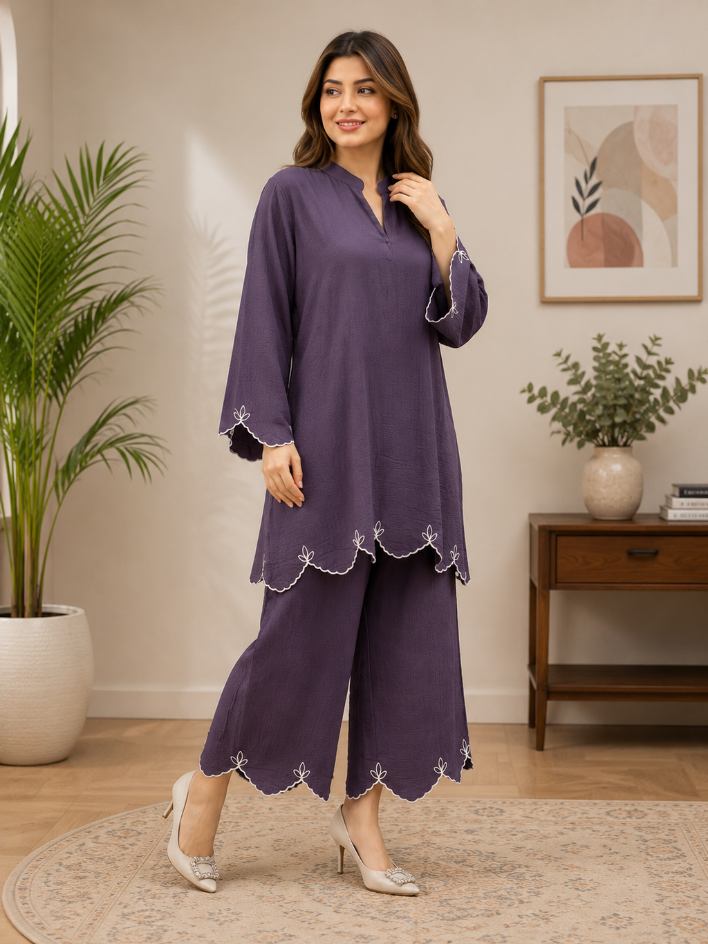 Purple Embroidered Rayon Kurta Palazzo Set | Elegant Party & Festive Wear