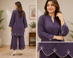 Purple Embroidered Rayon Kurta Palazzo Set | Elegant Party & Festive Wear