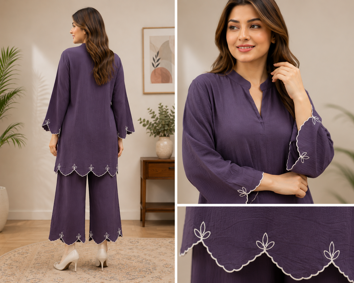 Purple Embroidered Rayon Kurta Palazzo Set | Elegant Party & Festive Wear