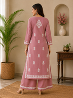 Lucknowi Chikankari Embroidered Kurti With Palazzo Set | Elegant Cotton Ethnic Wear