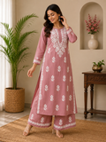 Lucknowi Chikankari Embroidered Kurti With Palazzo Set | Elegant Cotton Ethnic Wear