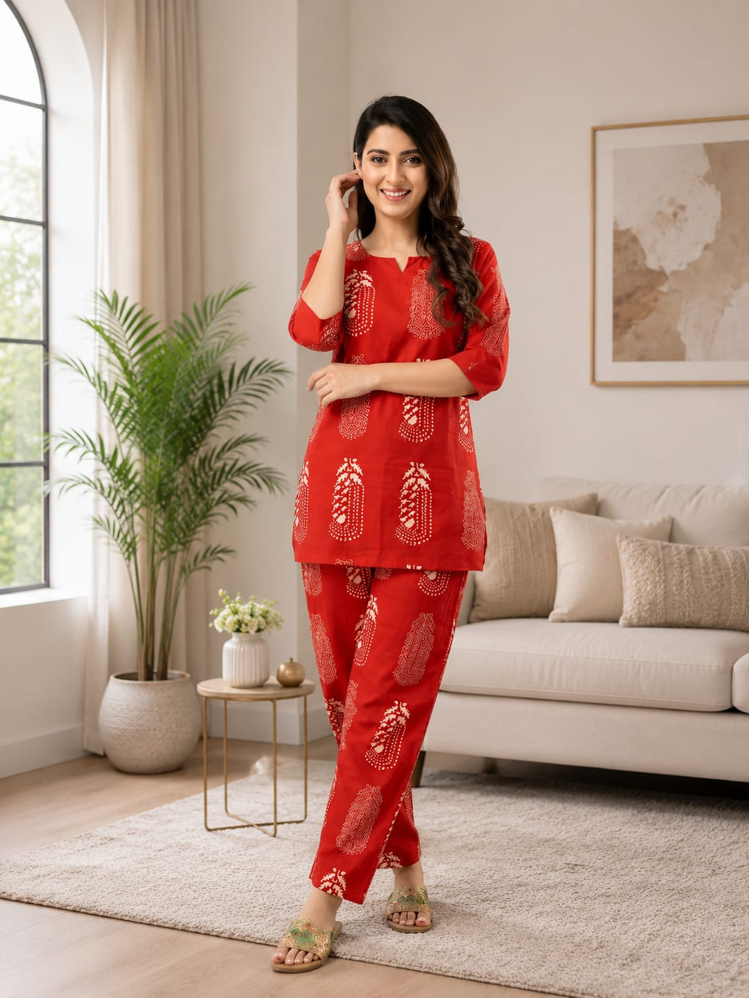 Rayon Orange Kurta With Bottomwear