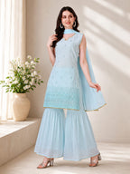 Georgette Fabric Embroidered Work Sleeveless Kurta Sharara Set
