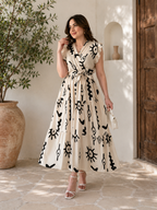 Rayon Flared Anarkali Maxi Dress | Stylish Short Sleeve Party Wear Gown