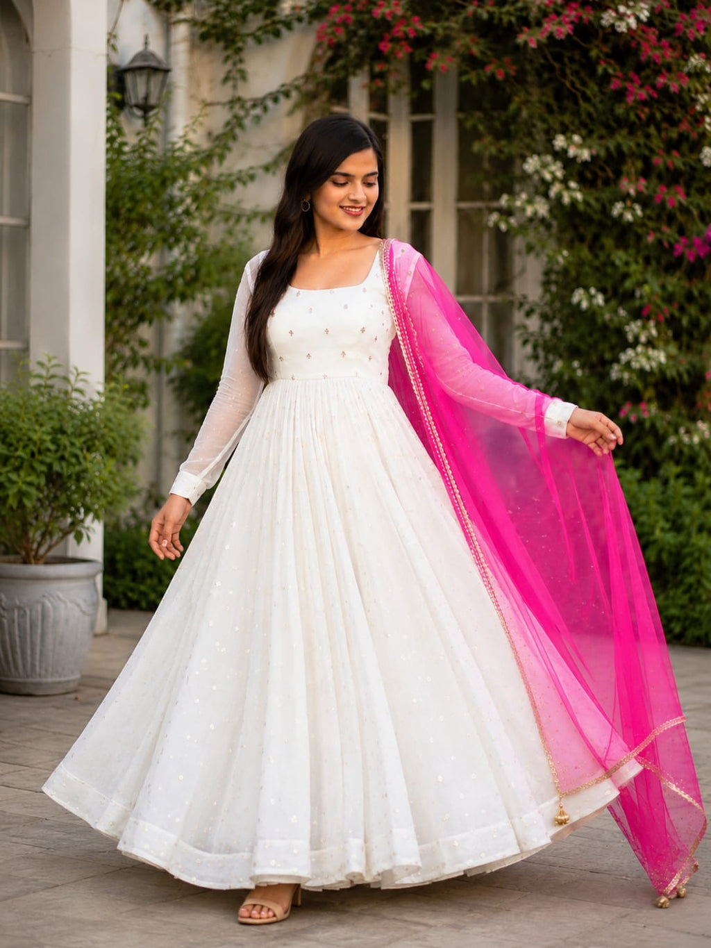 Ethnic Georgette Gown & Dupatta Set