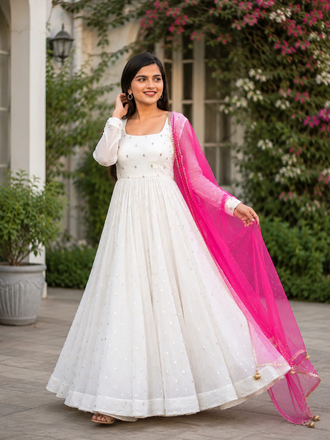 Ethnic Georgette Gown & Dupatta Set