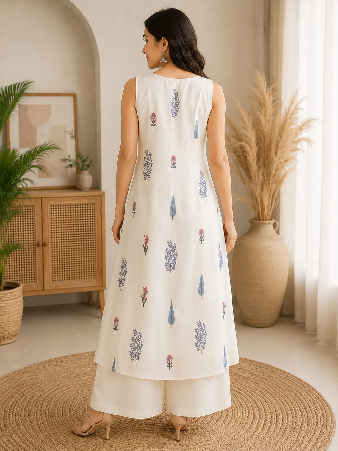 Ethnic Motif A-Line Kurti with Palazzo Pants