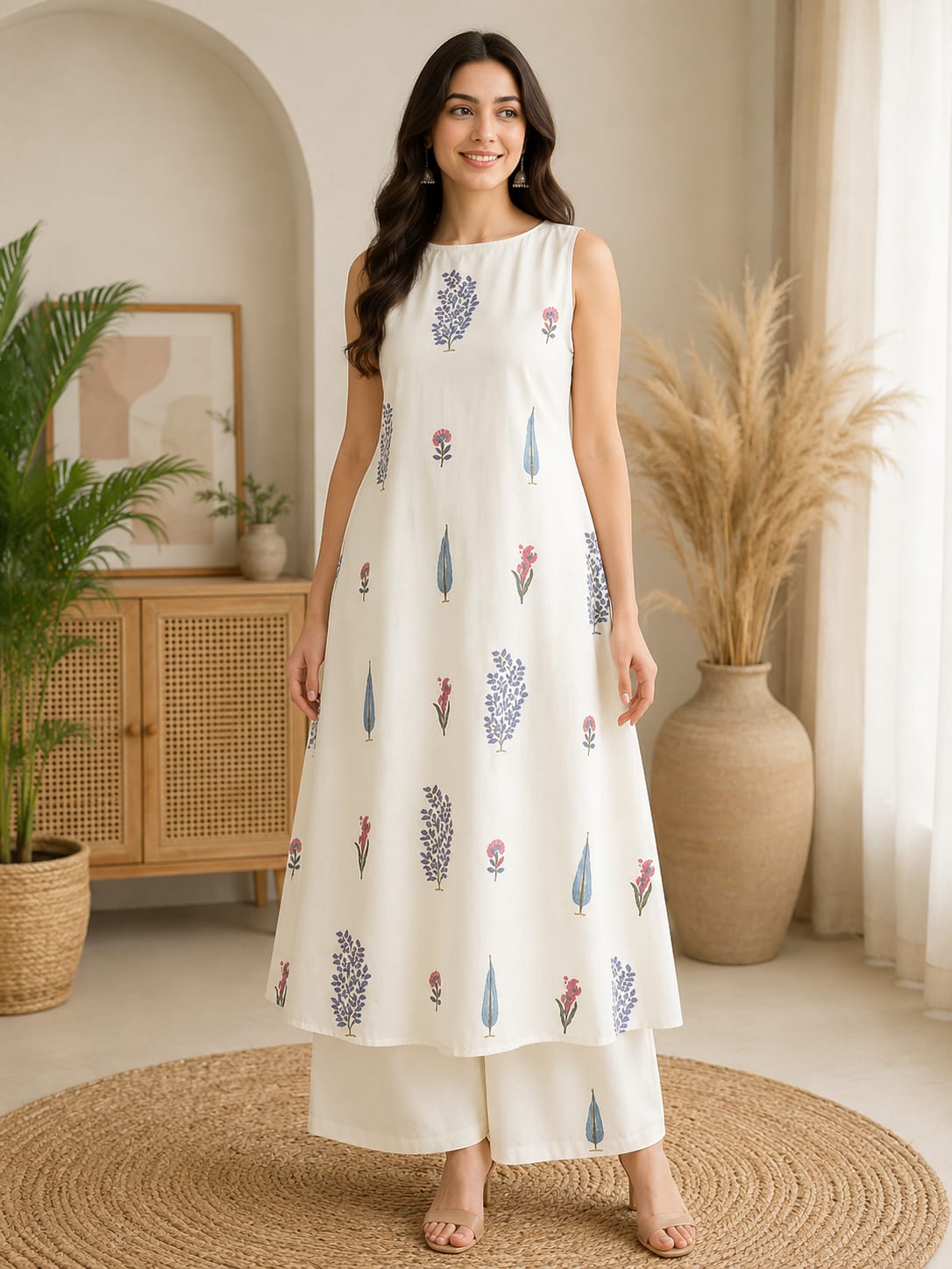 Ethnic Motif A-Line Kurti with Palazzo Pants