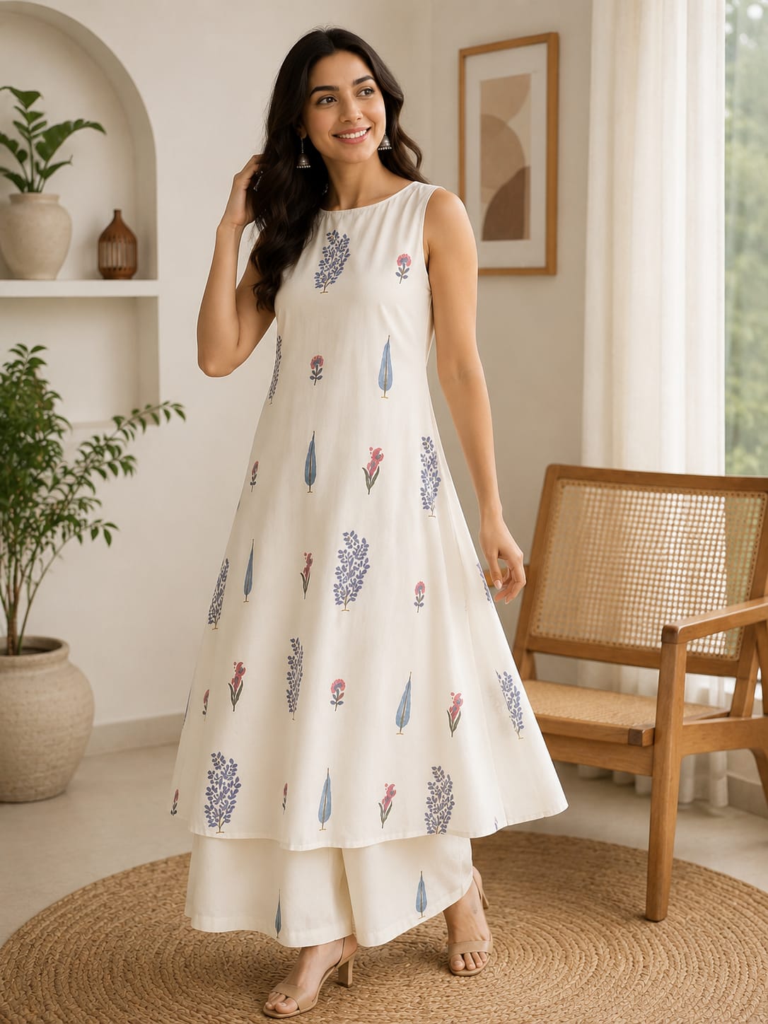 Ethnic Motif A-Line Kurti with Palazzo Pants