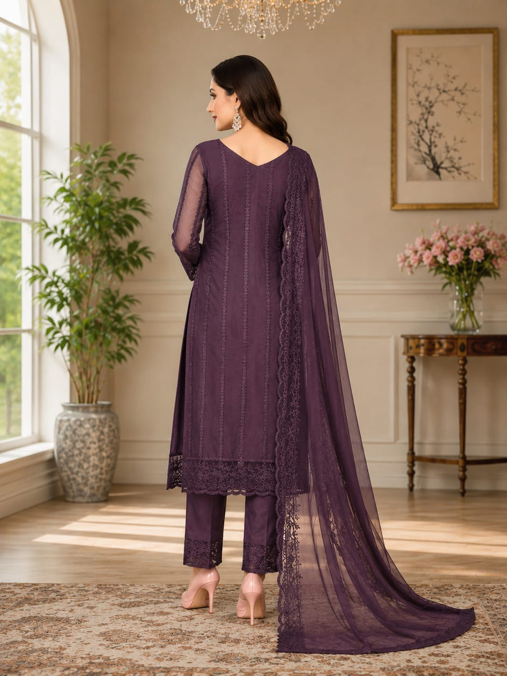 Cotton Rayon, Net Kurta Pant Dupatta Set