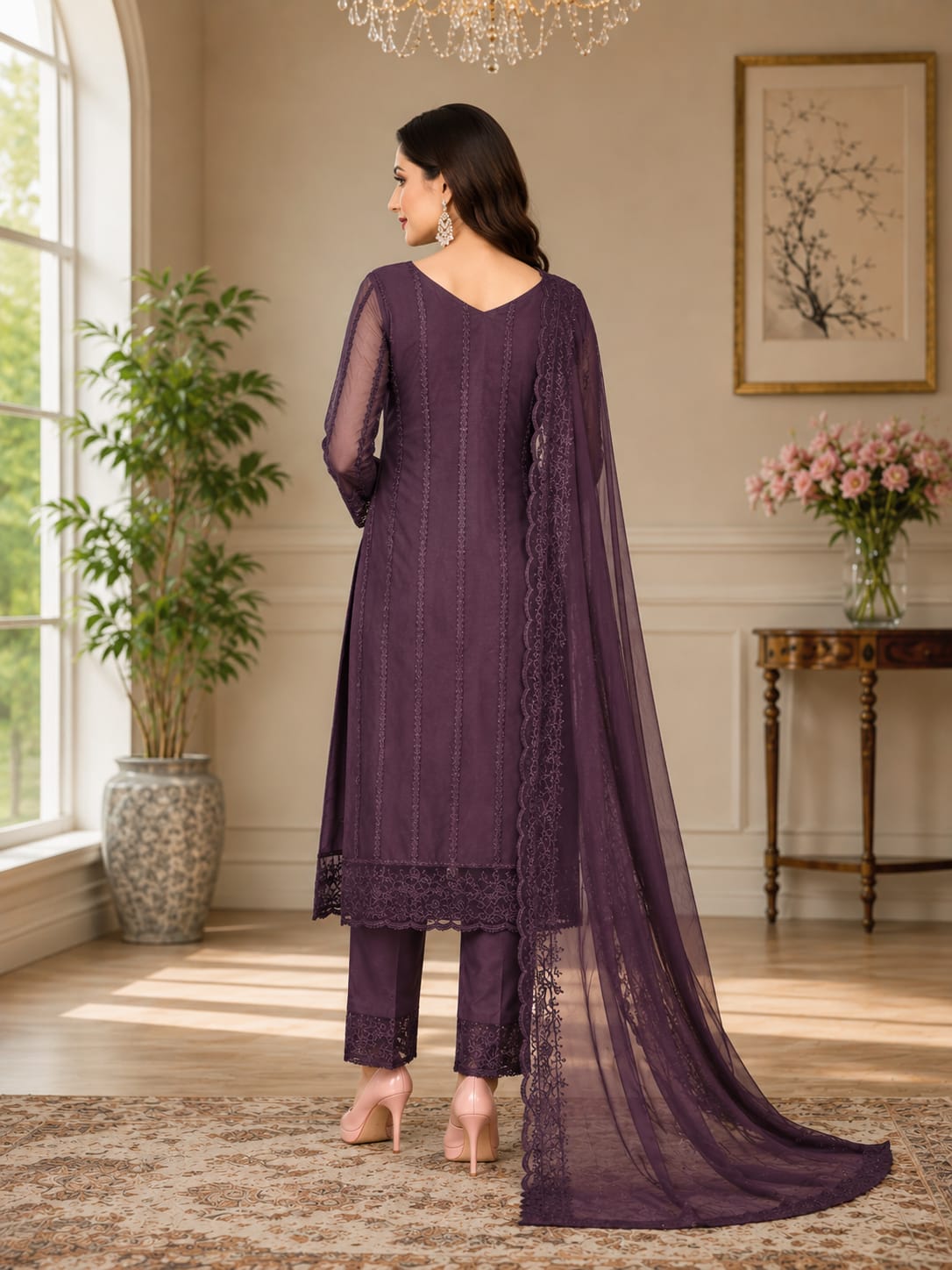 Cotton Rayon, Net Kurta Pant Dupatta Set