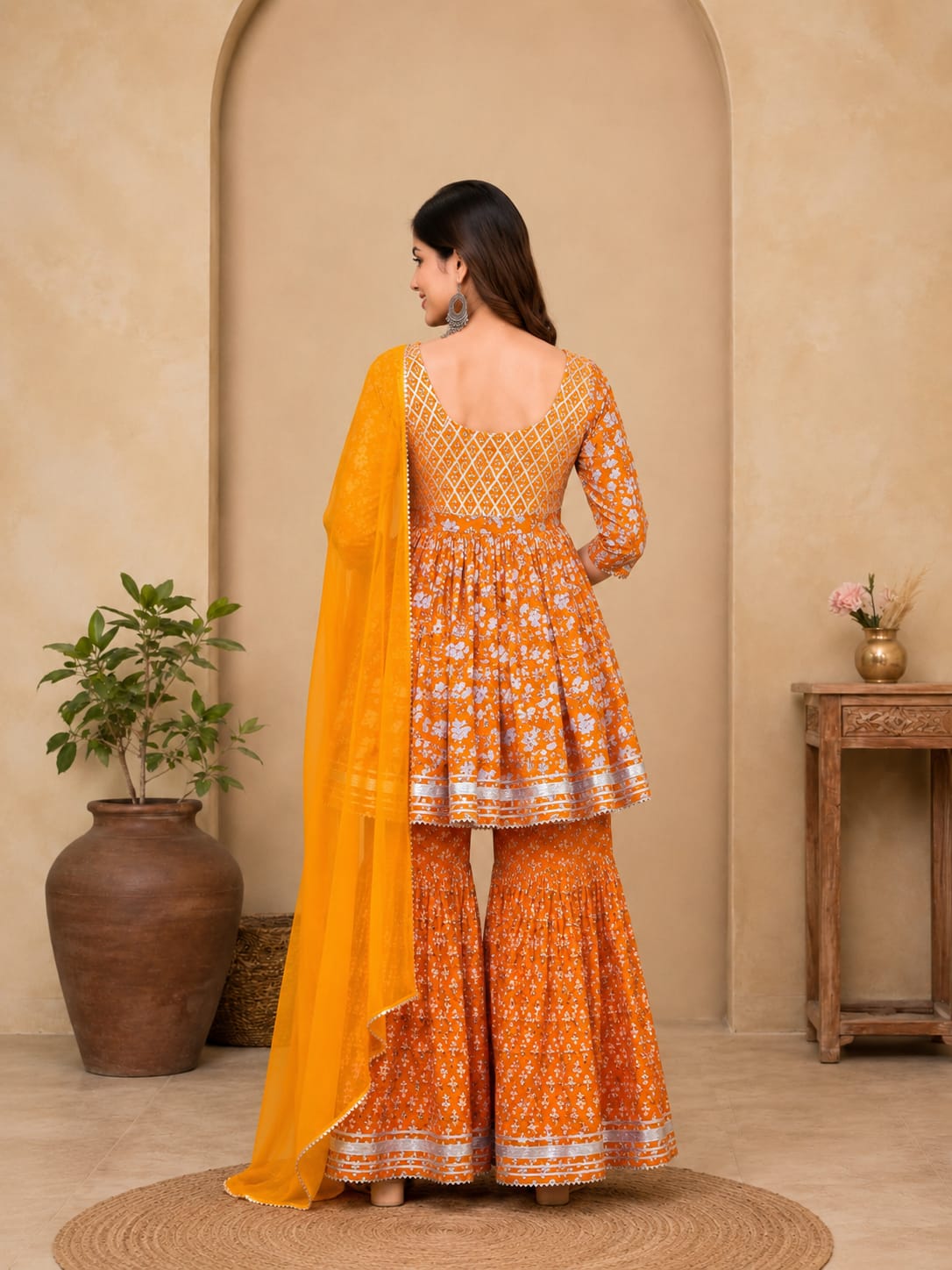 Rayon Embroidered Anarkali Kurti with Sharara and Dupatta Set