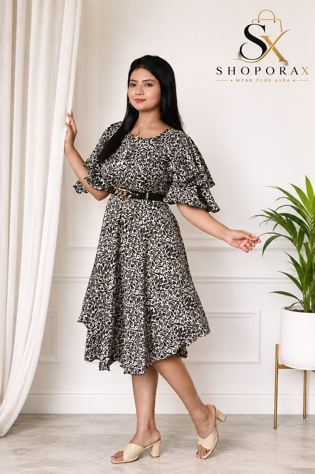 Women’s Premium Tiger Print Cotton Blend Frock Dress