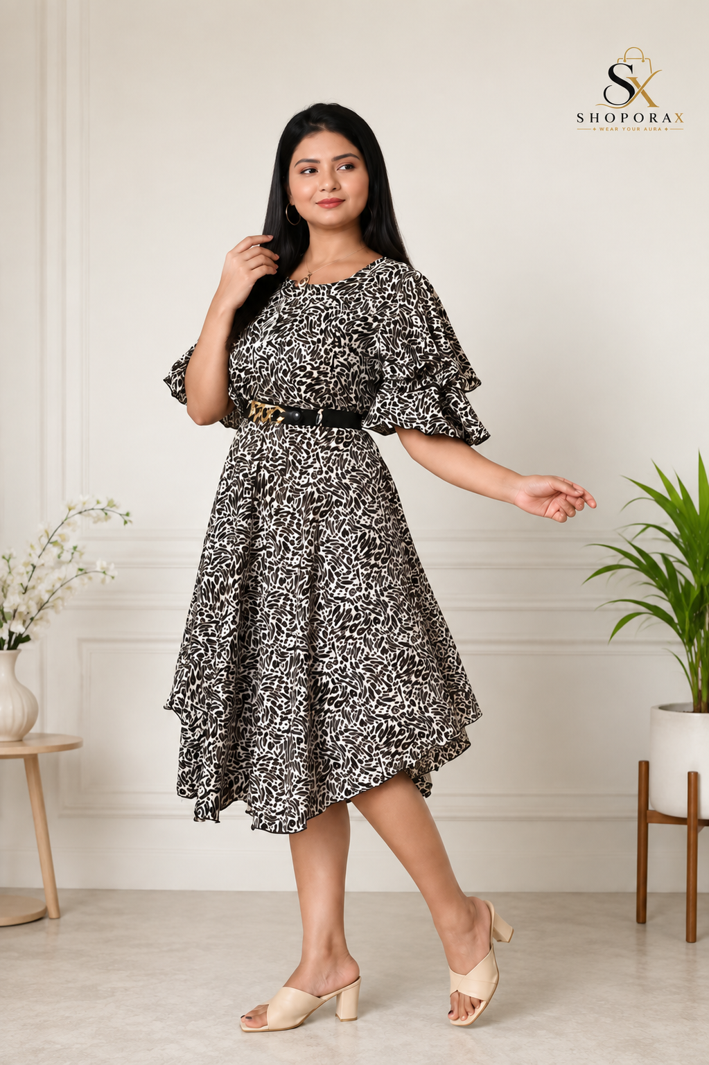 Women’s Premium Tiger Print Cotton Blend Frock Dress