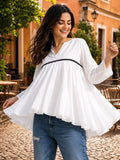 Stylish White Ruffle Top for Women | Korean Style Bell Sleeve Top