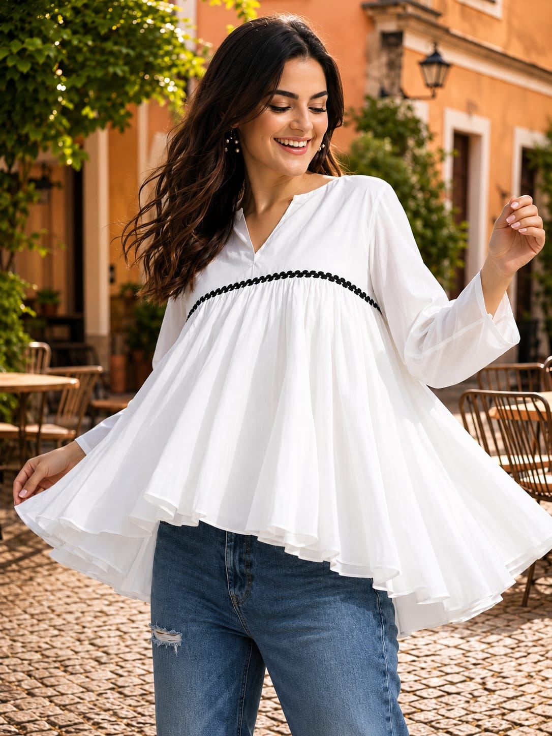 Stylish White Ruffle Top for Women | Korean Style Bell Sleeve Top