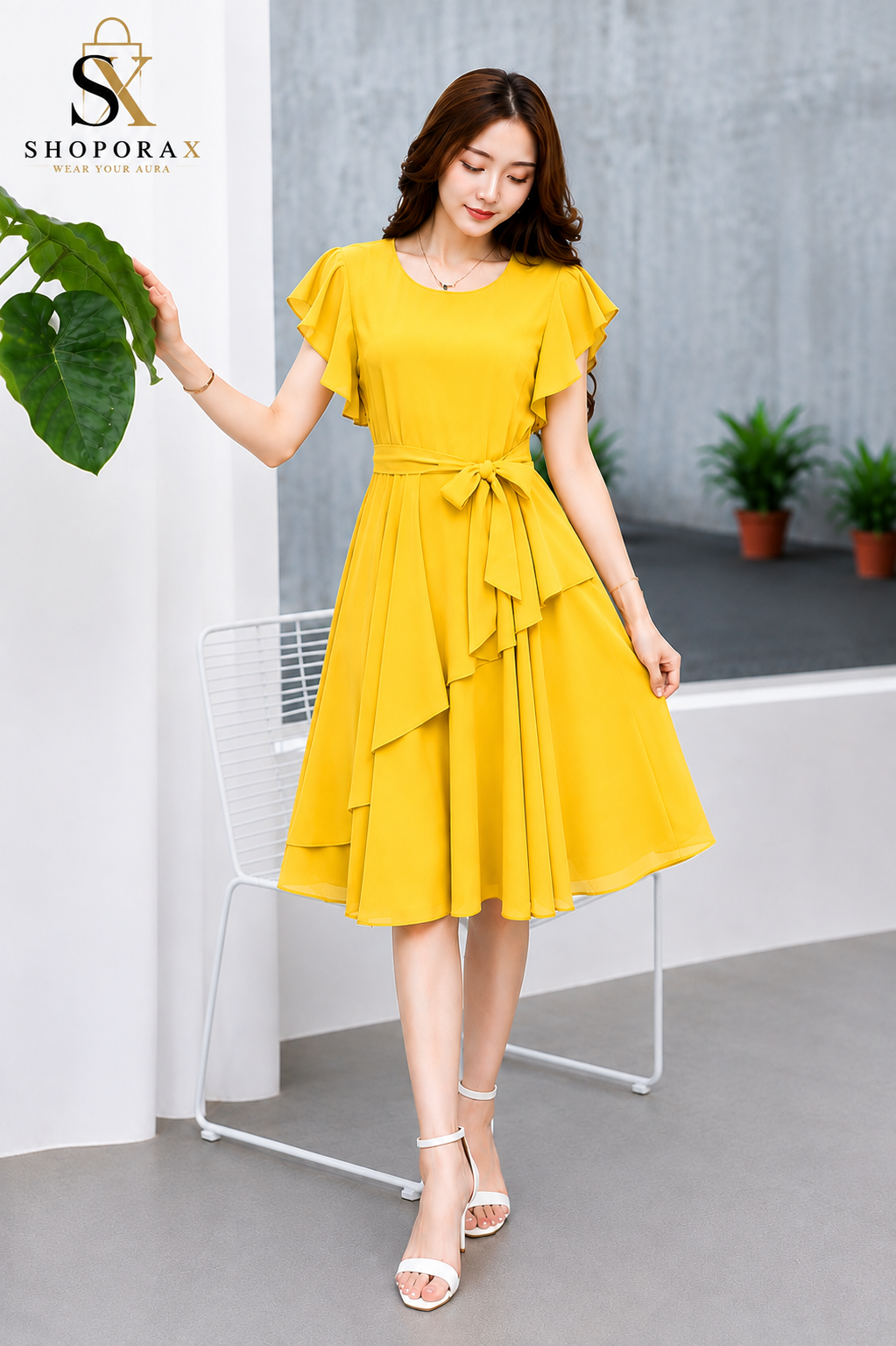 ✨Women’s Elegant Georgette Cape Sleeve Fit & Flare Dress